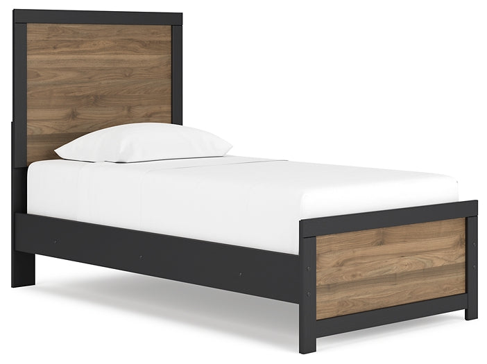 Vertani Twin Panel Bed with Mirrored Dresser and 2 Nightstands