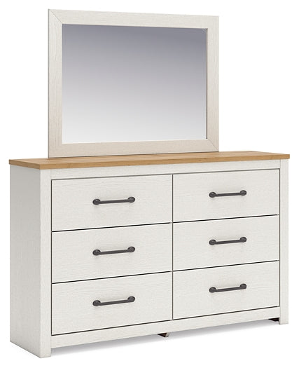 Linnocreek King Panel Headboard with Mirrored Dresser, Chest and 2 Nightstands