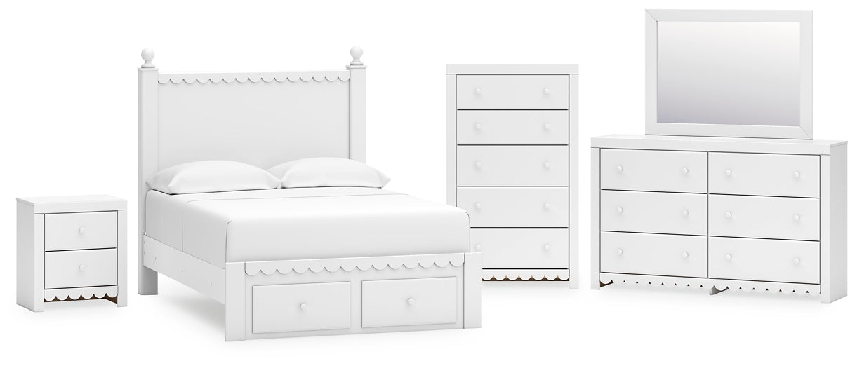 Mollviney Full Panel Storage Bed with Mirrored Dresser, Chest and Nightstand